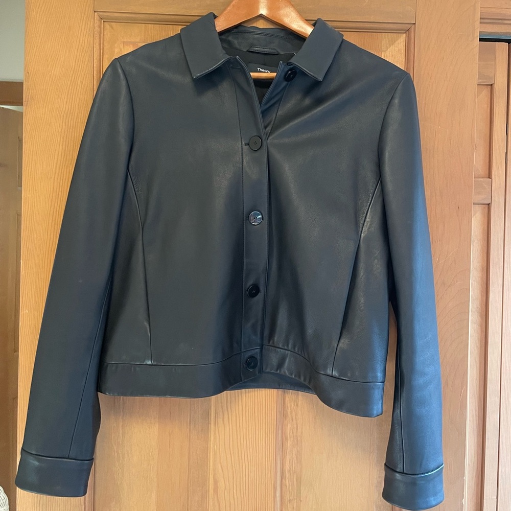 Theory cropped leather jacket size 8